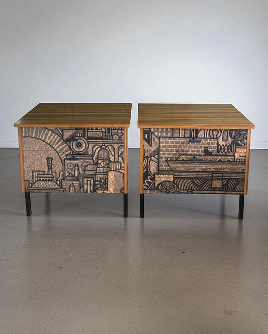 Vintage bedside tables covered with 'Hit the North' cork print | The Vintage Vibe