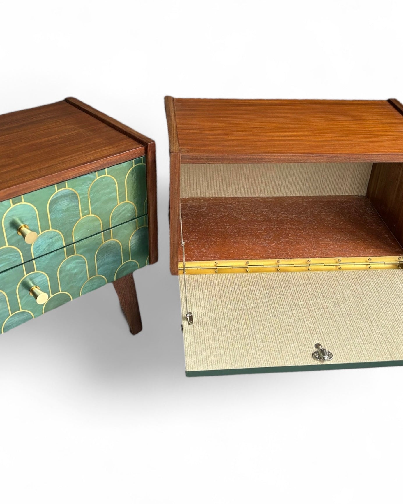 Vintage bedside tables covered in Nizwa Jade by Bethan Gray | The Vintage Vibe