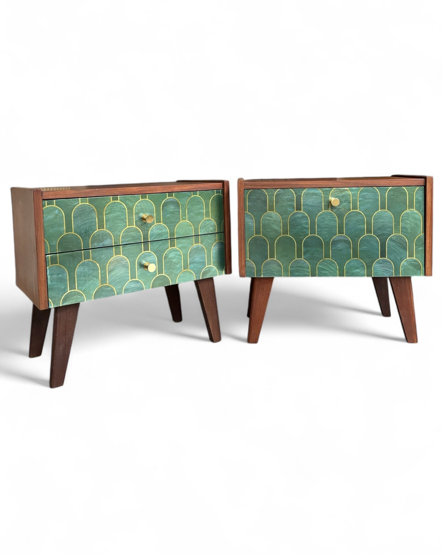 Vintage bedside tables covered in Nizwa Jade by Bethan Gray | The Vintage Vibe