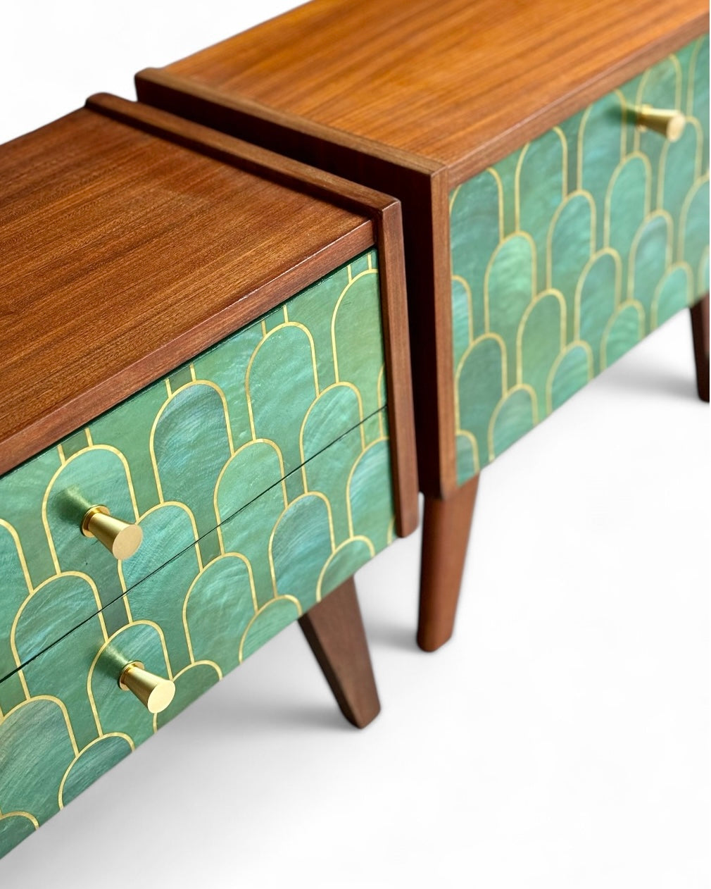Vintage bedside tables covered in Nizwa Jade by Bethan Gray | The Vintage Vibe