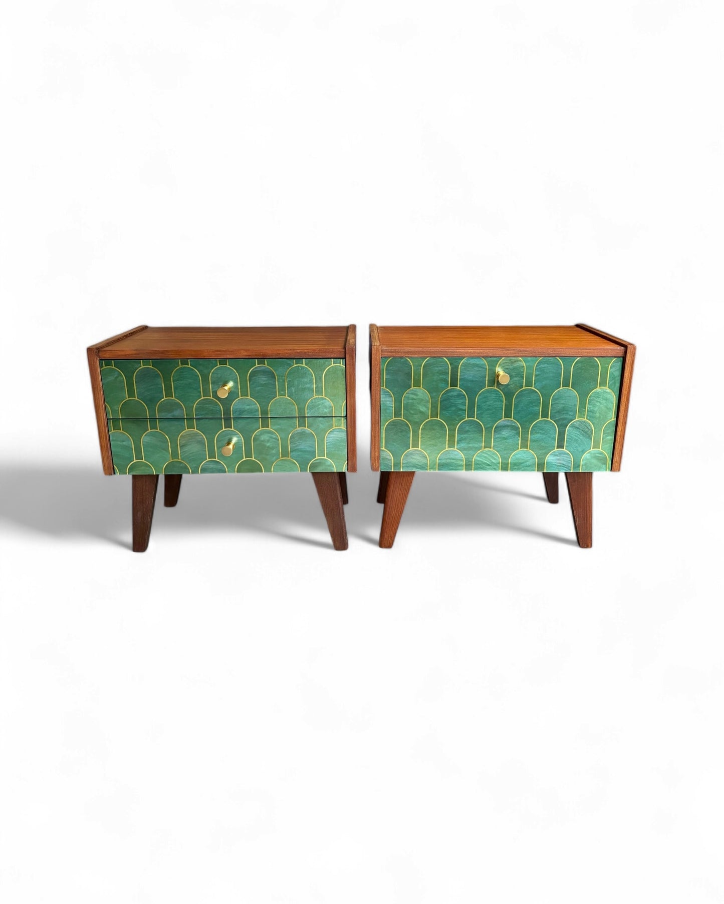 Vintage bedside tables covered in Nizwa Jade by Bethan Gray | The Vintage Vibe