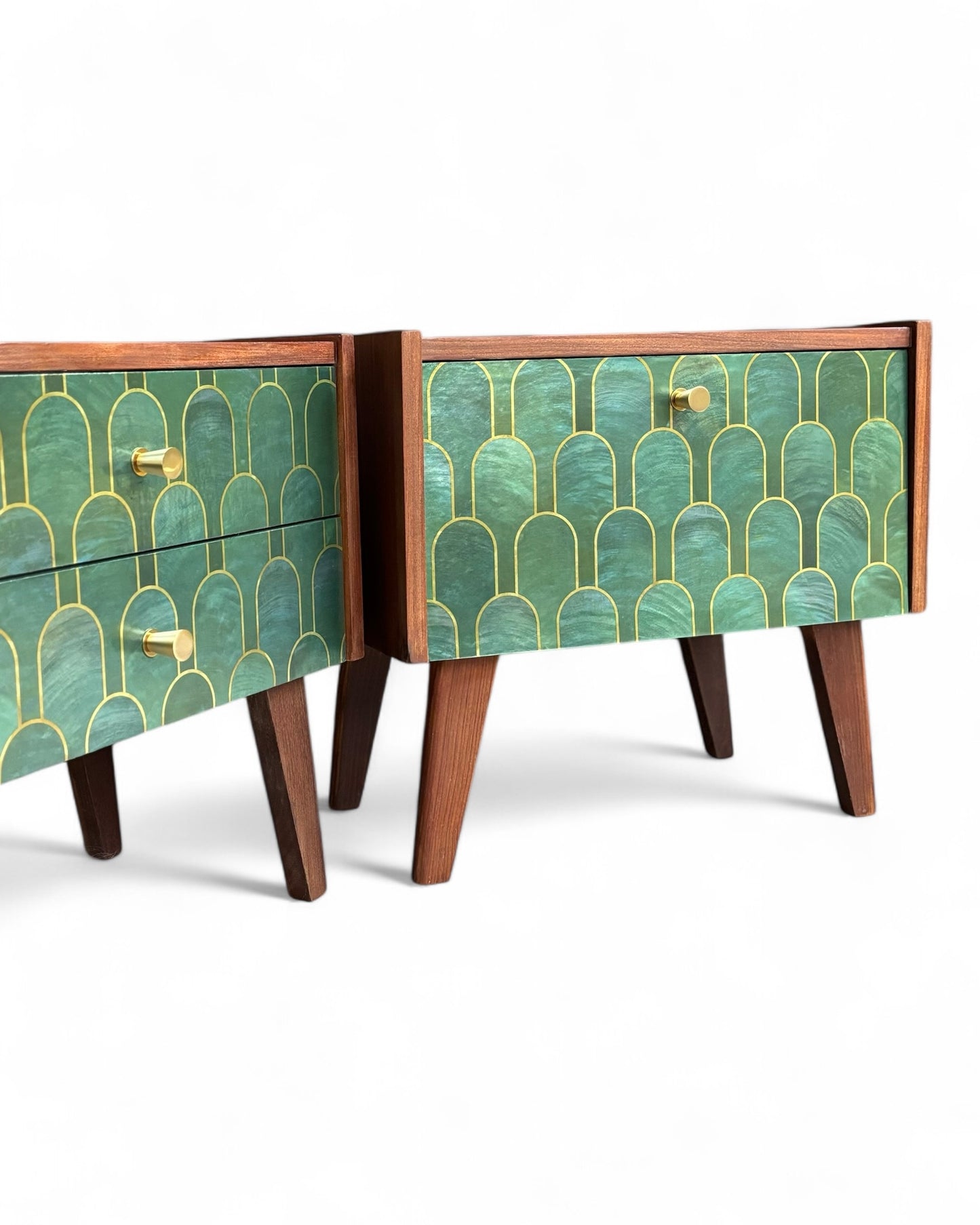 Vintage bedside tables covered in Nizwa Jade by Bethan Gray | The Vintage Vibe