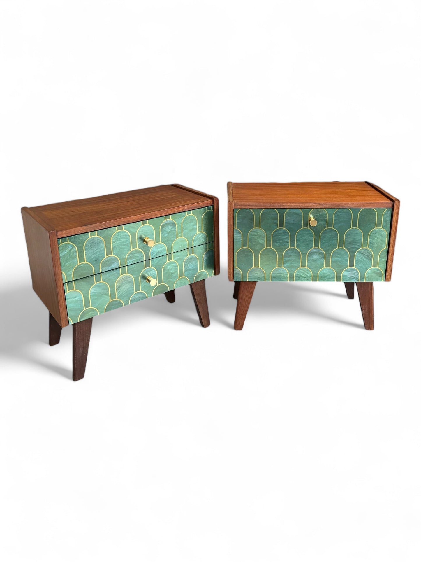 Vintage bedside tables covered in Nizwa Jade by Bethan Gray | The Vintage Vibe